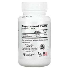 Thành phần vi chất của Bio Tech Pharmacal Inc D3-5 Cholecalciferol 250 Capsules 705105094700