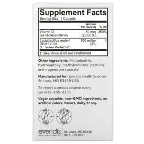 Thành phần vi chất của BioGaia Immune Active Protectis Capsules 2.000 IU 60 Probiotic Capsules 602359460414