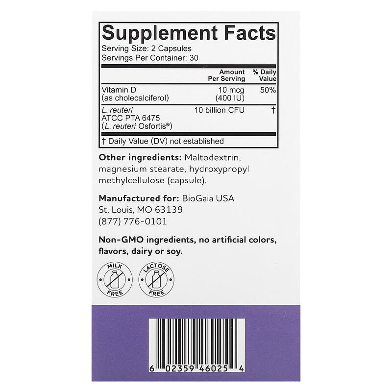 BioGaia Osfortis with Vitamin D 60 Capsules 2 Thành phần vi chất của BioGaia Osfortis with Vitamin D 60 Capsules 602359460254