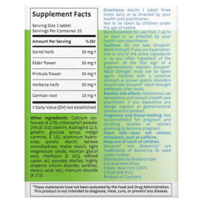Thành phần vi chất của Bionorica Sinupret Sinus + Immune Support Adult Strength 25 Tablets 897618000245