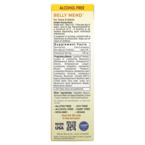 Thành phần vi chất của Bioray Inc. Belly Mend Gut Support Alcohol Free 2 fl oz (60 ml) 646858160055