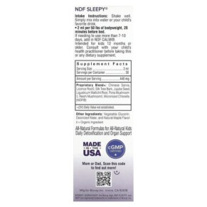 Thành phần vi chất của Bioray Inc. Kids NDF Sleepy Relax The Mind & Sleep Well Maple 2 fl oz (60 ml) 646858160017