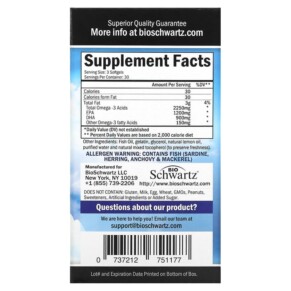 Thành phần vi chất của BioSchwartz Omega 3 Fish Oil Lemon 90 Softgels 737212751177