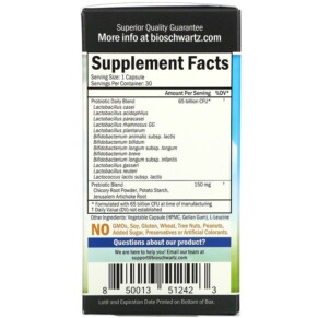 Thành phần vi chất của BioSchwartz Probiotic 65 Billion CFU 30 Capsules 850013512423