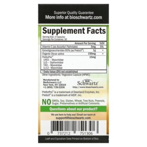 Thành phần vi chất của BioSchwartz Ultra Premium Advanced Prebiotic 60 Capsules 737212751306