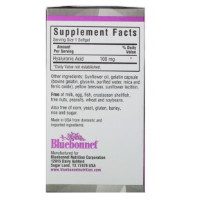 Thành phần vi chất của Bluebonnet Nutrition Beautiful Ally Hyaluronic Acid 100 mg 90 Softgels 743715015128