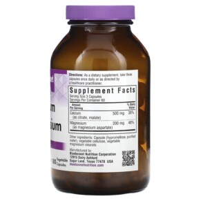 Thành phần vi chất của Bluebonnet Nutrition Calcium Magnesium 180 Vegetable Capsules 743715007147