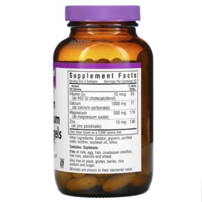 Thành phần vi chất của Bluebonnet Nutrition Calcium Magnesium Zinc 120 Softgels 743715007017