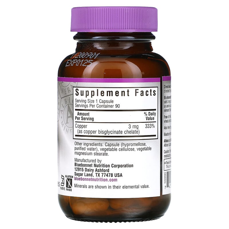 Bluebonnet Nutrition Chelated Copper 90 Vegetable Capsules 2 Thành phần vi chất của Bluebonnet Nutrition Chelated Copper 90 Vegetable Capsules 743715006652