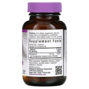 Thành phần vi chất của Bluebonnet Nutrition Chelated Manganese 90 Vegetable Capsules 743715006744