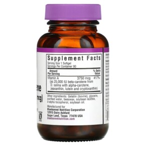 Thành phần vi chất của Bluebonnet Nutrition D. Salina Beta-Carotene 25.000 IU 90 Softgels 743715003163