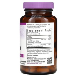 Thành phần vi chất của Bluebonnet Nutrition Dry-E & Selenium 120 Vegetable Capsules 743715006324