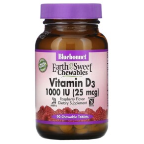 Thực phẩm chức năng Bluebonnet Nutrition Earth Sweet Chewables Vitamin D3 Raspberry 1.000 IU (25 mcg) 90 Chewable Tablets 743715003620