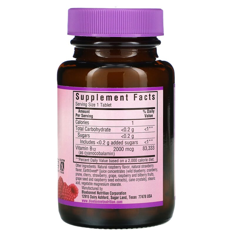 Bluebonnet Nutrition EarthSweet Chewables Vitamin B12 Raspberry 2.000 mcg 90 Chewable Tablets 2 Thành phần vi chất của Bluebonnet Nutrition EarthSweet Chewables Vitamin B12 Raspberry 2.000 mcg 90 Chewable Tablets 743715004368