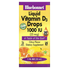 Thực phẩm chức năng Bluebonnet Nutrition Liquid Vitamin D3 Drops Citrus 25 mcg (1.000 IU) 1 fl oz (30 ml) 743715003743