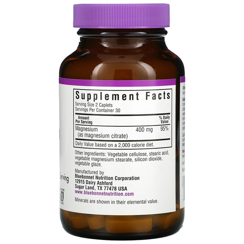 Bluebonnet Nutrition Magnesium Citrate 400 mg 60 Caplets 2 Thành phần vi chất của Bluebonnet Nutrition Magnesium Citrate 400 mg 60 Caplets 743715007291