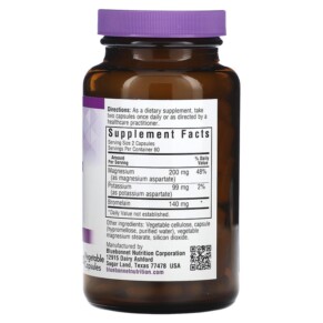 Thành phần vi chất của Bluebonnet Nutrition Magnesium Potassium Bromelain 120 Vegetable Capsules 743715007338