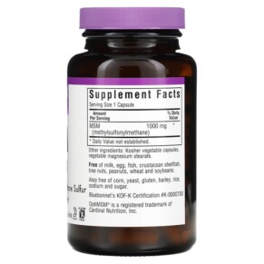Thành phần vi chất của Bluebonnet Nutrition MSM 1.000 mg 120 Vegetable Capsules 743715009608
