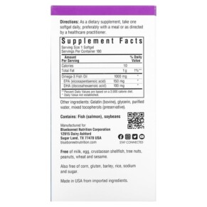 Thành phần vi chất của Bluebonnet Nutrition Omega-3 Salmon Fish Oil 1.000 mg 180 Softgels 743715009530