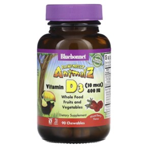 Thực phẩm chức năng Bluebonnet Nutrition Rainforest Animalz Vitamin D3 Mixed Berry 400 IU 90 Chewables 743715001947