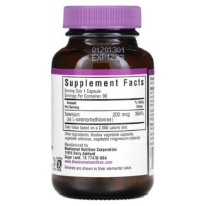 Thành phần vi chất của Bluebonnet Nutrition Selenium 200 mcg 90 Vegetable Capsules 743715007369