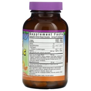 Thành phần vi chất của Bluebonnet Nutrition Super Earth Rainforest Animalz Vitamin C Natural Orange Flavor 90 Animal-Shaped Chewables 743715001923