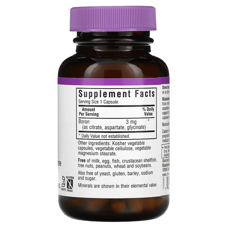 Bluebonnet Nutrition Triple Boron Citrate Aspartate Glycinate 90 Vegetable Capsules 2 Thành phần vi chất của Bluebonnet Nutrition Triple Boron Citrate Aspartate Glycinate 90 Vegetable Capsules 743715006850