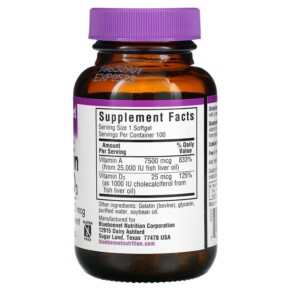 Thành phần vi chất của Bluebonnet Nutrition Vitamin A & D3 100 Softgels 743715003033