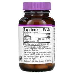 Thành phần vi chất của Bluebonnet Nutrition Vitamin B6 200 mg 90 Vegetable Capsules 743715004320