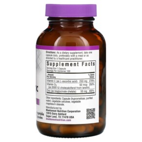 Thành phần vi chất của Bluebonnet Nutrition Vitamin C D3 & Zinc 100 Vegetable Capsules 743715005570