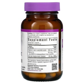 Thành phần vi chất của Bluebonnet Nutrition Vitamin C D3 & Zinc 50 Vegetable Capsules 743715005556