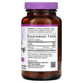 Thành phần vi chất của Bluebonnet Nutrition Vitamin D3 125 mcg (5.000 IU) 120 Vegetable Capsule 743715003699