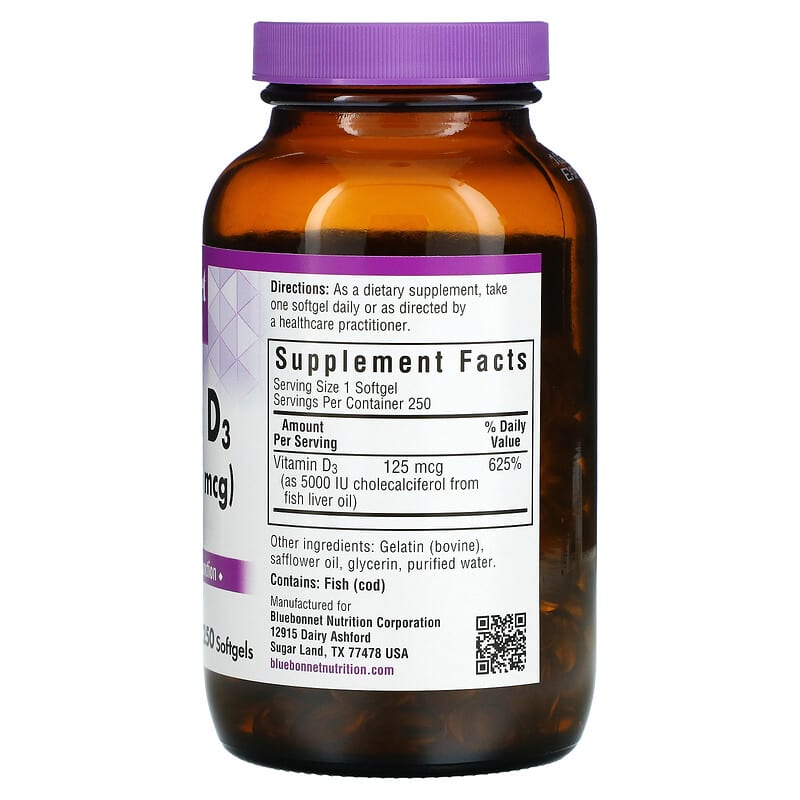 Bluebonnet Nutrition Vitamin D3 125 mcg (5000 IU) 250 Softgels 2 Thành phần vi chất của Bluebonnet Nutrition Vitamin D3 125 mcg (5000 IU) 250 Softgels 743715003231