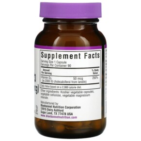 Thành phần vi chất của Bluebonnet Nutrition Vitamin D3 50 mcg (2.000 IU) 90 Vegetable Capsules 743715003149