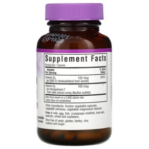 Thành phần vi chất của Bluebonnet Nutrition Vitamin D3 & K2 60 Vegetable Capsules 743715006546