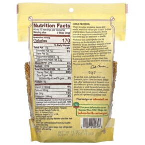 Thành phần vi chất của Bob's Red Mill Organic Whole Golden Flaxseed 13 oz (368 g) 039978029393
