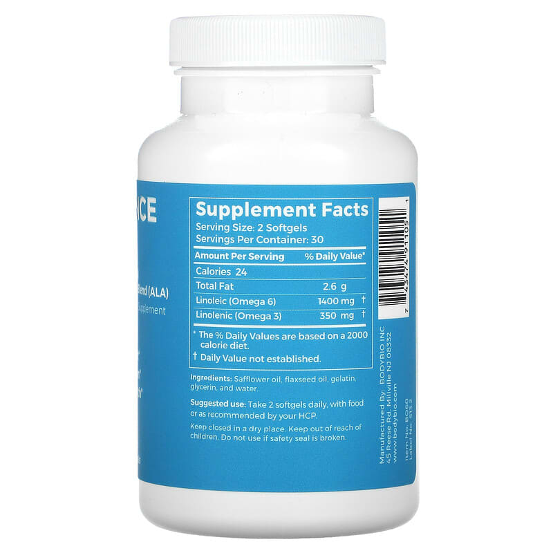 BodyBio Balance Oil Linoleic Acid (LA) & Linolenic Acid Blend (ALA) 60 Non-GMO Softgels 2 Thành phần vi chất của BodyBio Balance Oil Linoleic Acid (LA) & Linolenic Acid Blend (ALA) 60 Non-GMO Softgels 743474911051