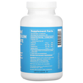 Thành phần vi chất của BodyBio Calcium/ Magnesium Butyrate 250 Non-GMO Capsules 743474913253