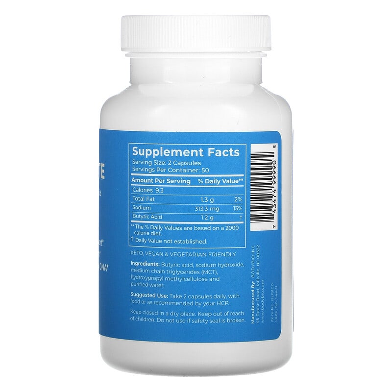 BodyBio Sodium Butyrate 100 Non-GMO Capsules 2 Thành phần vi chất của BodyBio Sodium Butyrate 100 Non-GMO Capsules 743474999905