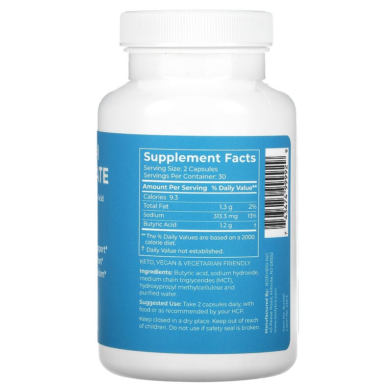 BodyBio Sodium Butyrate 60 Non-GMO Capsules 2 Thành phần vi chất của BodyBio Sodium Butyrate 60 Non-GMO Capsules 743474999929