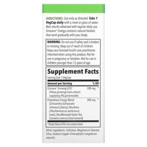 Thành phần vi chất của BodyGold Ginsana Energy Caffeine Free 30 VegCaps 793190710964