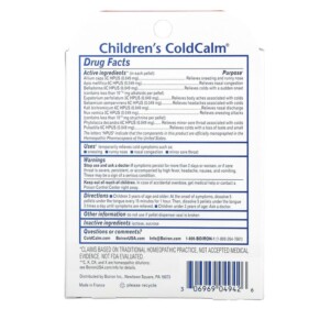 Thành phần vi chất của Boiron Coldcalm Children's Cold Relief 3+ and Older 2 Tubes Approx. 80 Quick Dissolving Pellets Each 306969049426