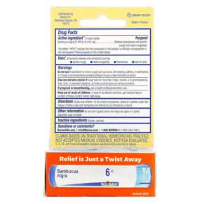 Thành phần vi chất của Boiron Sambucus Cough & Cold Relief Meltaway Pellets Approx. 80 Pellets 306969456552