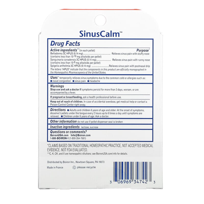 Boiron SinusCalm Sinus Relief 2 Tubes Approx. 80 Quick-Dissolving Pallets Per Tube 2 Thành phần vi chất của Boiron SinusCalm Sinus Relief 2 Tubes Approx. 80 Quick-Dissolving Pallets Per Tube 306969347423