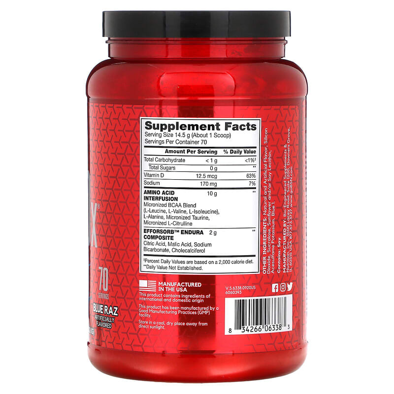 BSN AminoX Endurance & Recovery Blue Raz 2.24 lb (1.01 kg) 2 Thành phần vi chất của BSN AminoX Endurance & Recovery Blue Raz 2.24 lb (1.01 kg) 834266063383