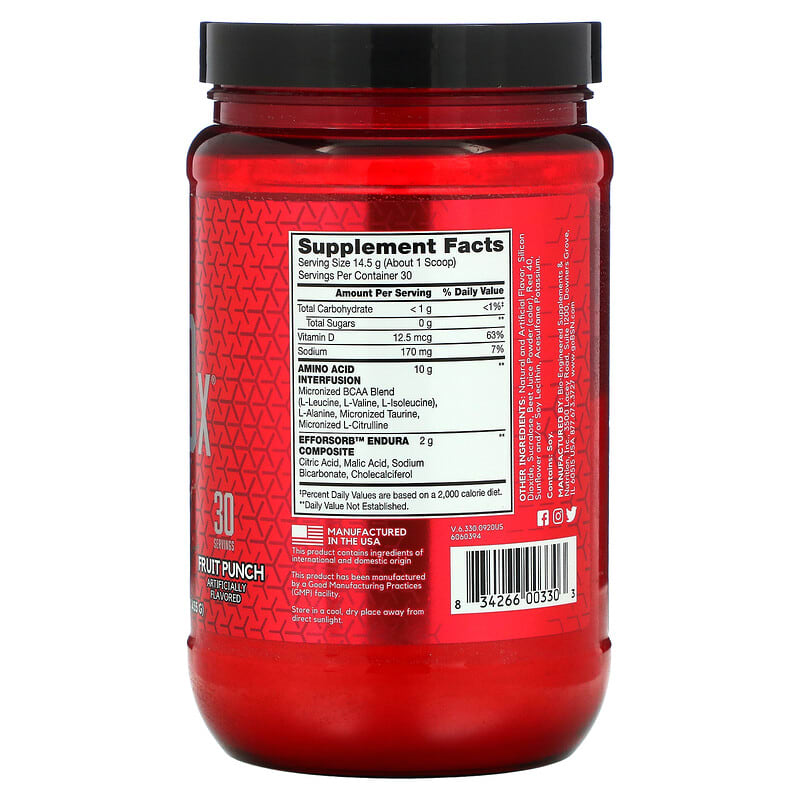 BSN AminoX Endurance & Recovery Fruit Punch 15.3 oz (435 g) 2 Thành phần vi chất của BSN AminoX Endurance & Recovery Fruit Punch 15.3 oz (435 g) 834266003303