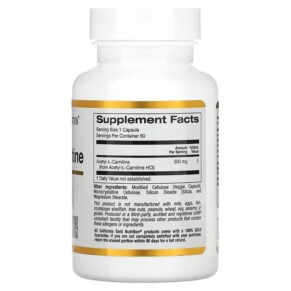 Thành phần vi chất của California Gold Nutrition Acetyl-L-Carnitine 500 mg 60 Veggie Capsules 898220011254
