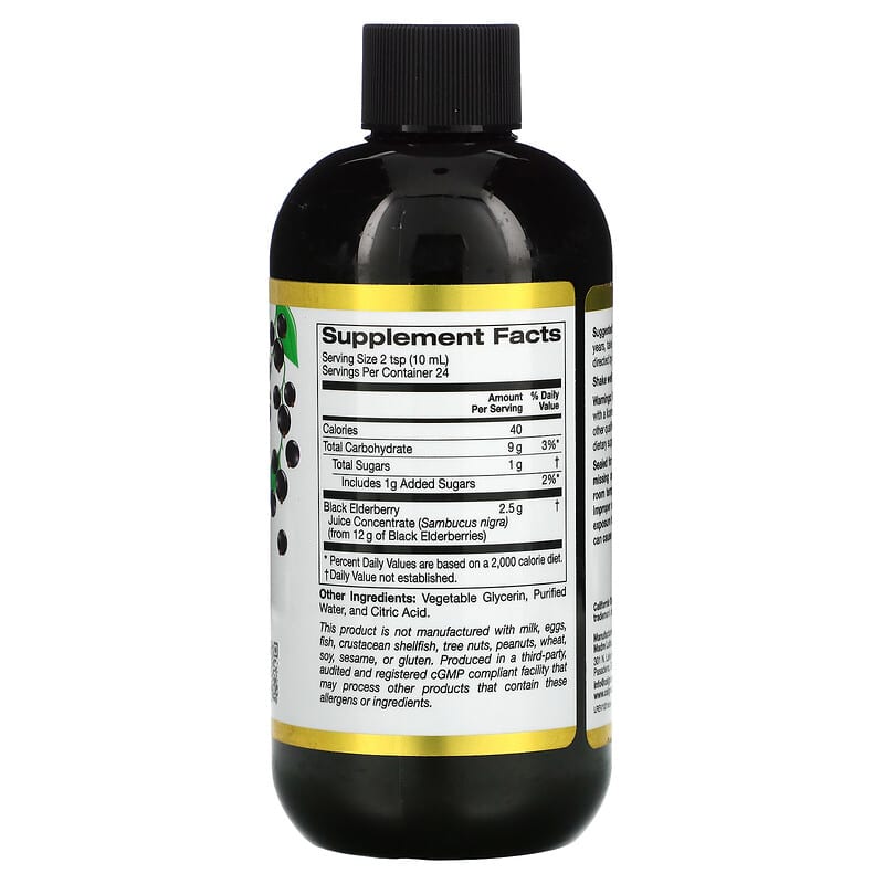 California Gold Nutrition Adult Sambucus Elderberry 8 fl oz (240 ml) 2 Thành phần vi chất của California Gold Nutrition Adult Sambucus Elderberry 8 fl oz (240 ml) 898220013708