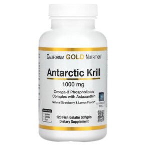Thực phẩm chức năng California Gold Nutrition Antarctic Krill Oil Omega-3 Phospholipids Complex with Astaxanthin Natural Strawberry and Lemon Flavor 1.000 mg 120 Fish Gelatin Softgels 898220011025