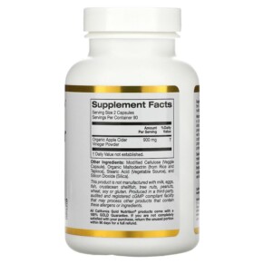Thành phần vi chất của California Gold Nutrition Apple Cider Vinegar 180 Veggie Capsules 898220019069